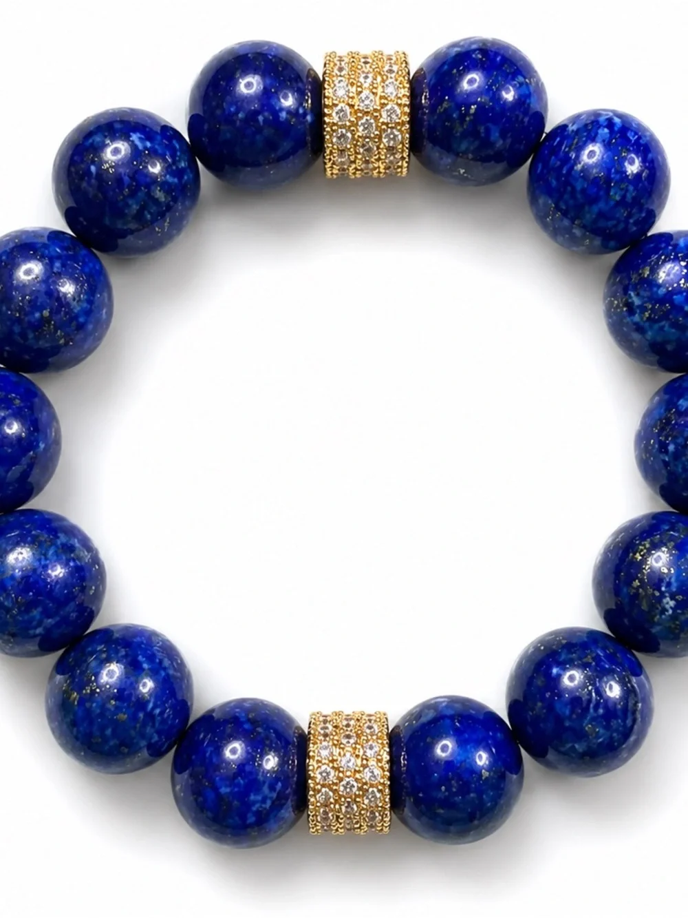 Lapis Lazuli Beaded Stretch Bracelet with Gold Pave Accents